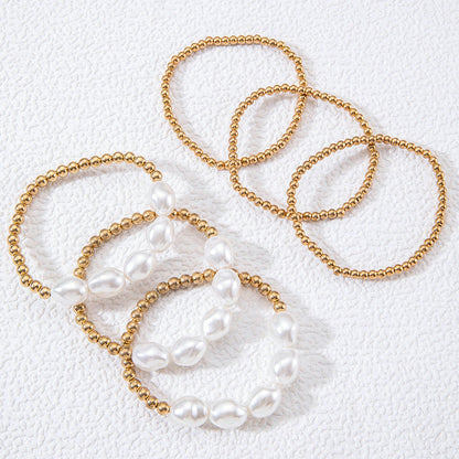 Imitation Pearl Beaded Bracelet Set