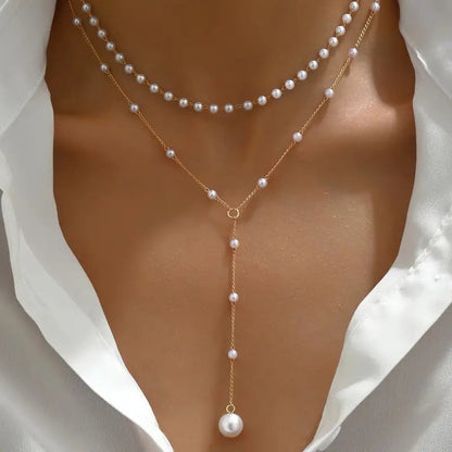 New Pearl Necklace Tassel Layered Necklace