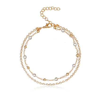 Bohemian Fancy Double Chain Tassel Crystal Anklet Jewelry