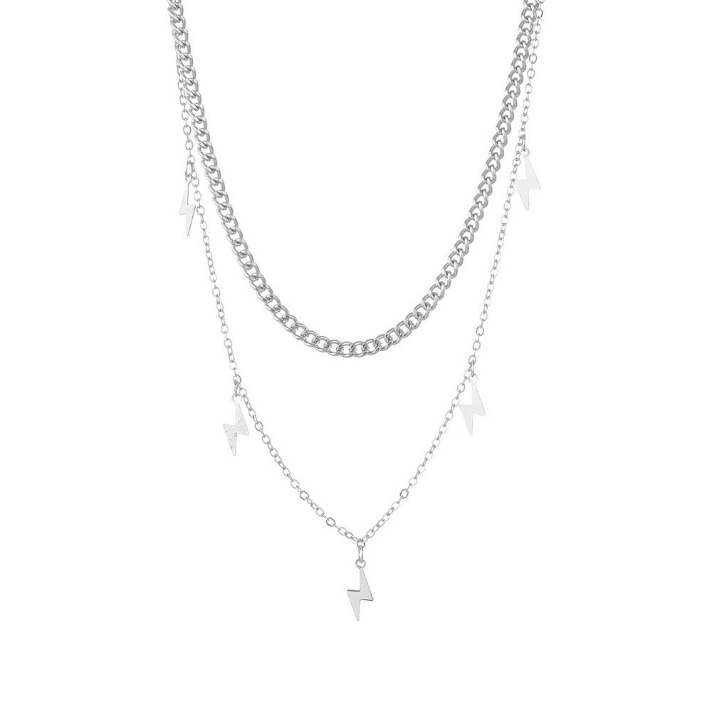 Layer Chain Lightning Pendant Choker Necklace