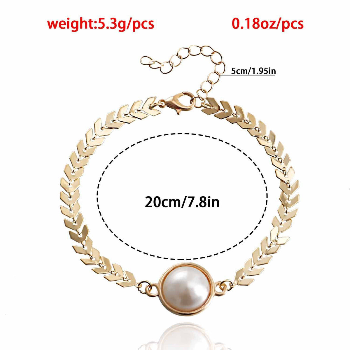 Leaf Chain Pearl Charm Bracelet
