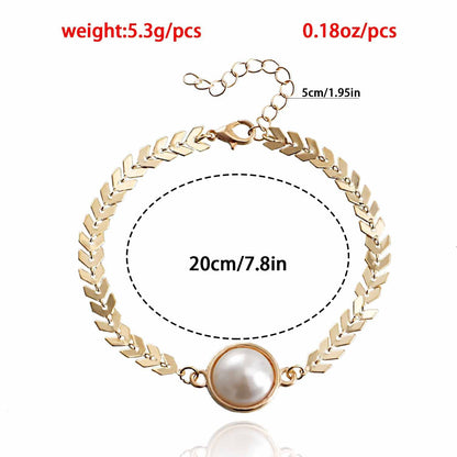 Leaf Chain Pearl Charm Bracelet