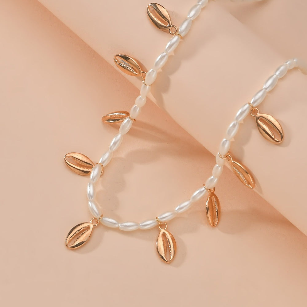 Simple Imitation Pearl Sea Shell Pendant Necklace