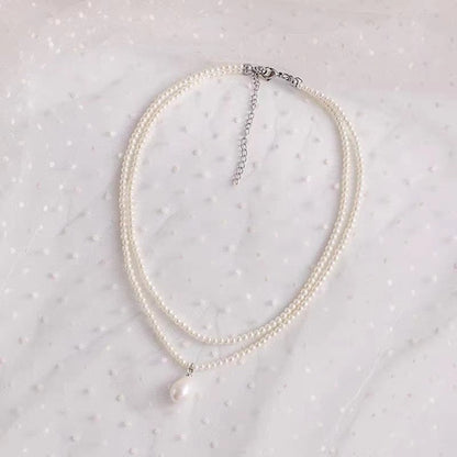 Double Layer Pearl Necklaces for Girl Water Drop Pearl Necklace