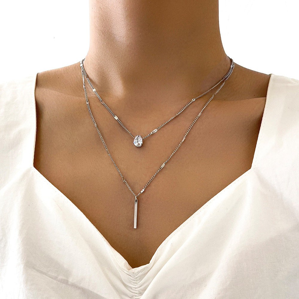 Double Drop Rhinestone Pendant Necklace