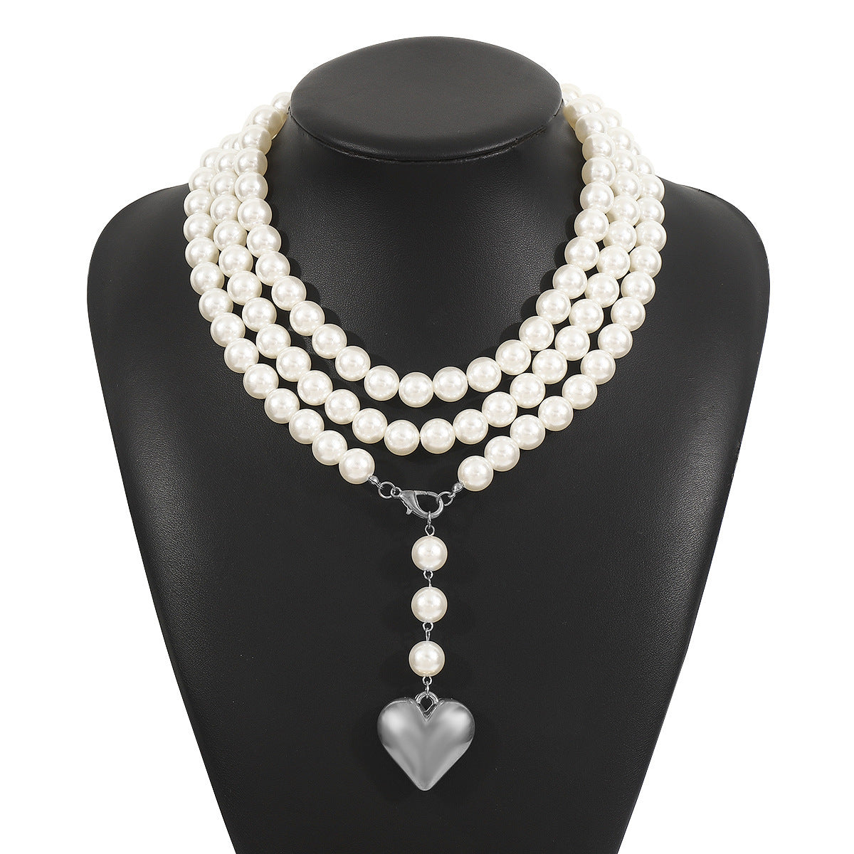 Bohemia Multilayer Long Pearl Chain Necklace Love Heart Pendant