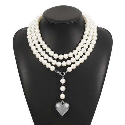 Bohemia Multilayer Long Pearl Chain Necklace Love Heart Pendant