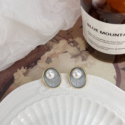 White Shell Pearl Stud Earrings for Women