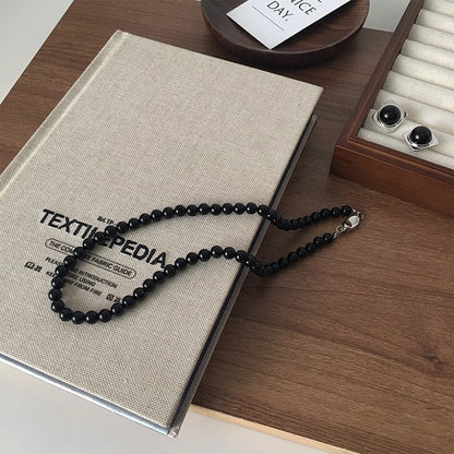 Nature Stone Black Red Beaded agate necklace