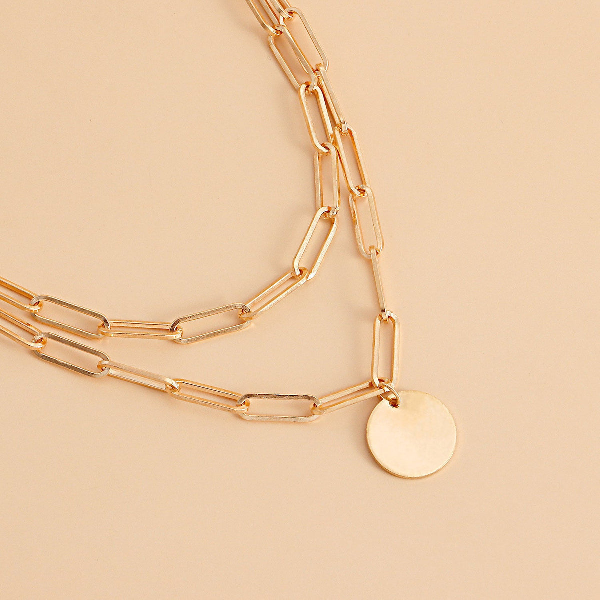 Coin Pendant Paper Clip Chain Necklace