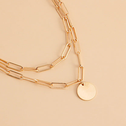 Coin Pendant Paper Clip Chain Necklace