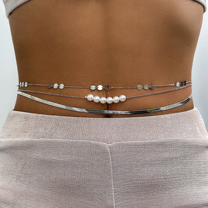 Sexy Imitated Pearl Flat Snake Waist Chains