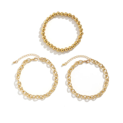 Punk Miami Cuban Chain 3 Layer Thick Chain Beads Anklet Foot Jewelry
