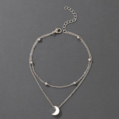 Bohemian Elegant Double Layer Beaded Moon Anklet Jewelry