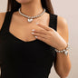 Pearl Beaded love Pendant Bracelet Necklace Set
