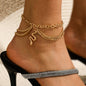 Feet Tassel Snake Pendant Triple Three Layers Chain Anklet Jewelry