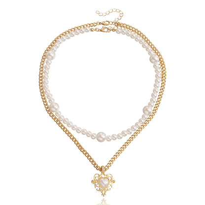 Hollow Love Cross Pendant Pearl Necklace