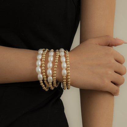 Imitation Pearl Metallic Bead Bracelet Set