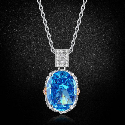 Multicolor Ice Flower Cut Oval CZ Pendant Necklace, 10*14mm 8A Cubic Zirconia, Two-Tone Pave CZ Halo with Pavé Top Frame, Adjustable Chain