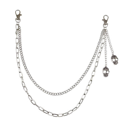 Punk Jewelry Hip Hop Double Layer Skull Pendant Trousers Chains