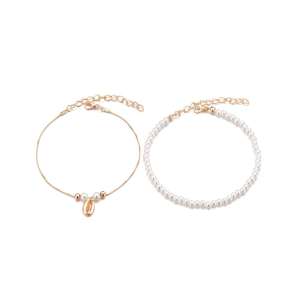 Pearl Women Anklet Double Pearl Beaded Anklet Jewelry