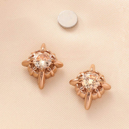 Magnetic 4-Pointed Star CZ Stud Earrings for Men Women, Multicolor Non-Piercing Clip On Stainless Steel