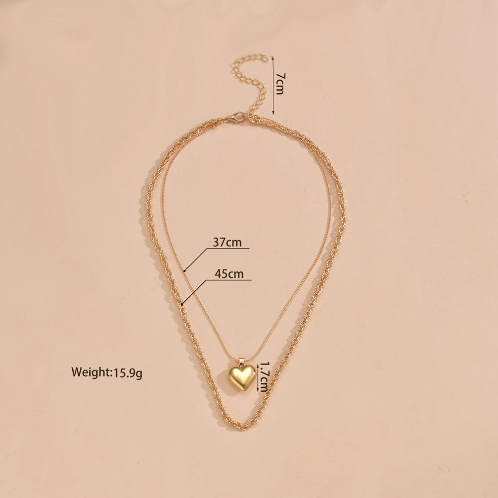 Multilayer Big Heart Pendant Necklace