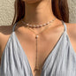 Women Pearl Bead Multi-layer Collarbone Chain Necklace