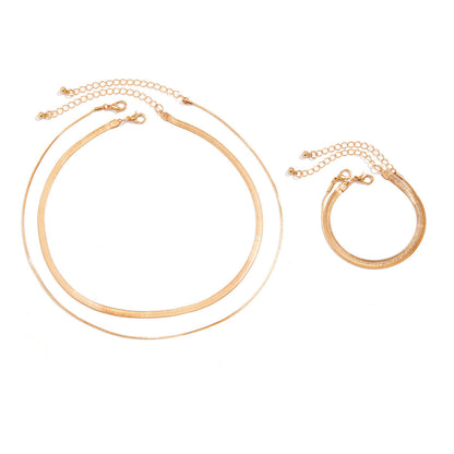 Double Layer Snake Bone Chain Bracelet Necklace Jewelry Set