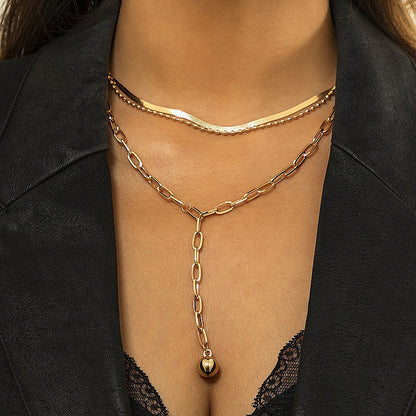 Round Bead Chain Flat Snake Chain Multi-layer Necklace