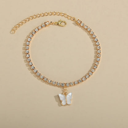 Shiny Rhinestone Chain Butterfly Ankle Jewelry