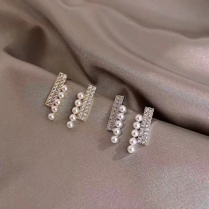 Double Layer Rhinestone Pearl Vintage Earrings