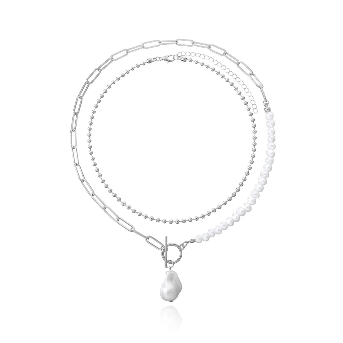 Pearl Round Bead Chain Overlay Necklace
