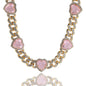 Heart Diamond Necklace Hip Hop 9MM Pink Zircon Cuban Chain