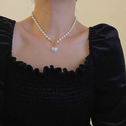 Pearl Beaded Choker Imitation Pearl Heart Necklace