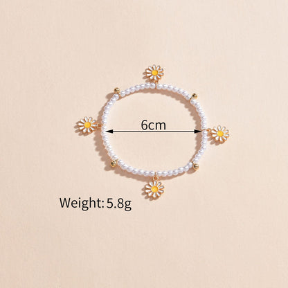 Summer Pearl Daisy Pendant Beach Sweet Cute Anklet Chain