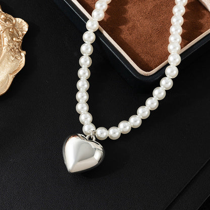 Heart Pearl Beads Chain Choker Necklaces