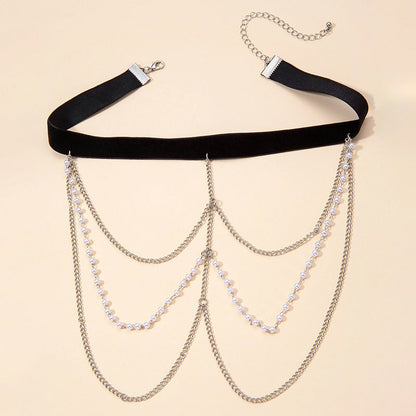 Vintage Women Multi-Layer Body Chains Elastic Lace Rope Leg Chain