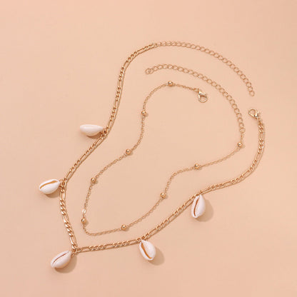 Sea Shell Pendant Bead Chain Choker Necklace