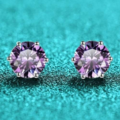 S925 Colorful Moissanite & CZ Classic 6-Prong Stud Earrings For Men Women Gift