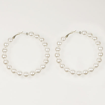 Round Pearl Bead Hoop Earrings