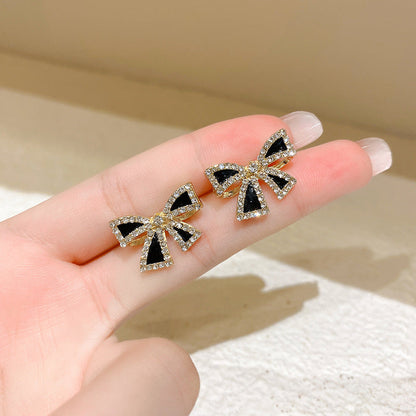 Black Enamel Bowknot Stud Earrings