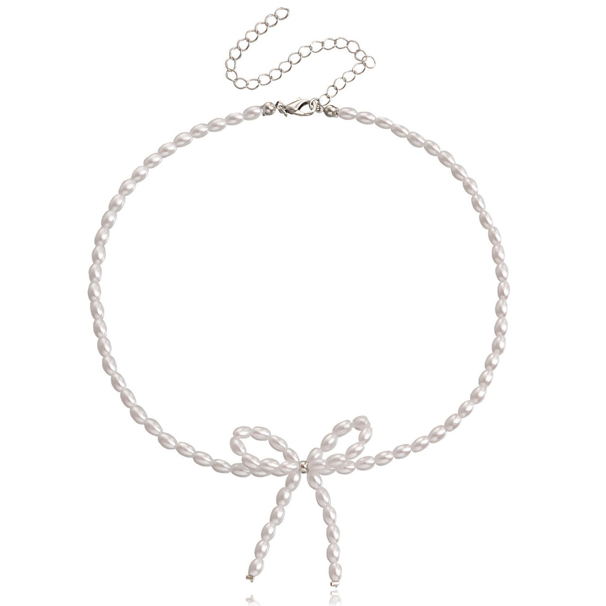 Pearl Chain Bow Knot Pendant Pearl Choker Necklace