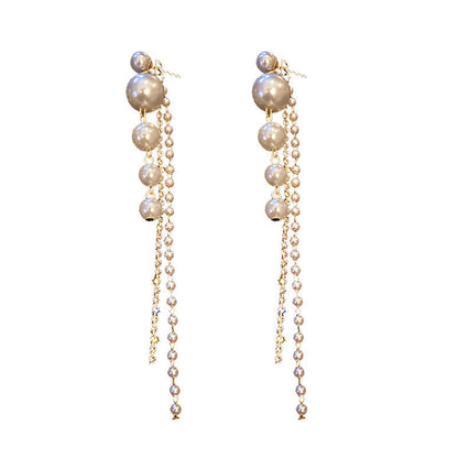 Elegant Rhinestones Long Earrings Imitation Pearl