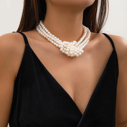 Vintage Knot Multi Layered Pearl Necklace