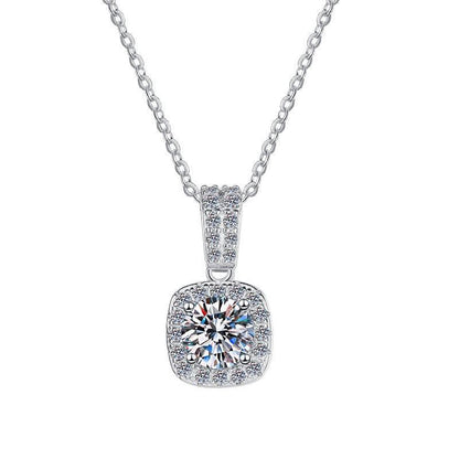 S925 Colorful Moissanite Pendant Necklace with Pavé-Set Halo & Hoop, 1ct D-Grade VVS1 Moissanite in 12 Dazzling Colors with GAR Certification