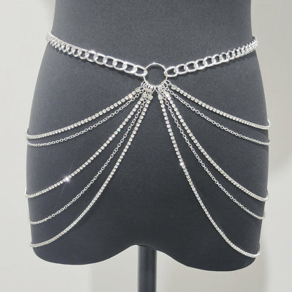 Fashion Metal Rhinestone Waist Chain Tassel Multi-layer Waist Chain