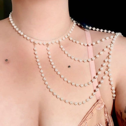 Tassel Chest Sexy Layer Pearl Body Chain