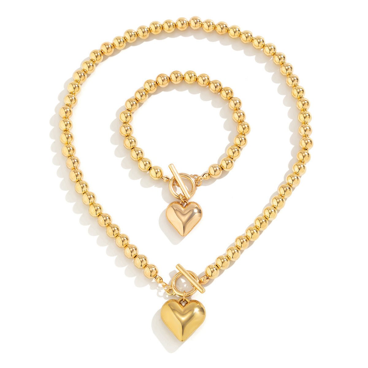 Pearl Beaded love Pendant Bracelet Necklace Set