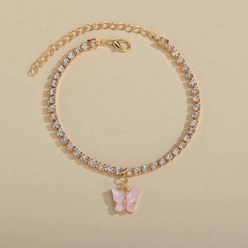 Shiny Rhinestone Chain Butterfly Ankle Jewelry